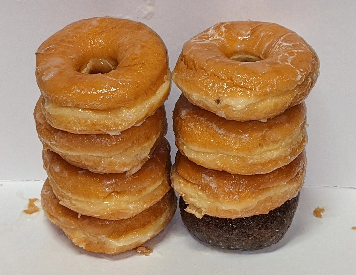 two stacks of four donuts each